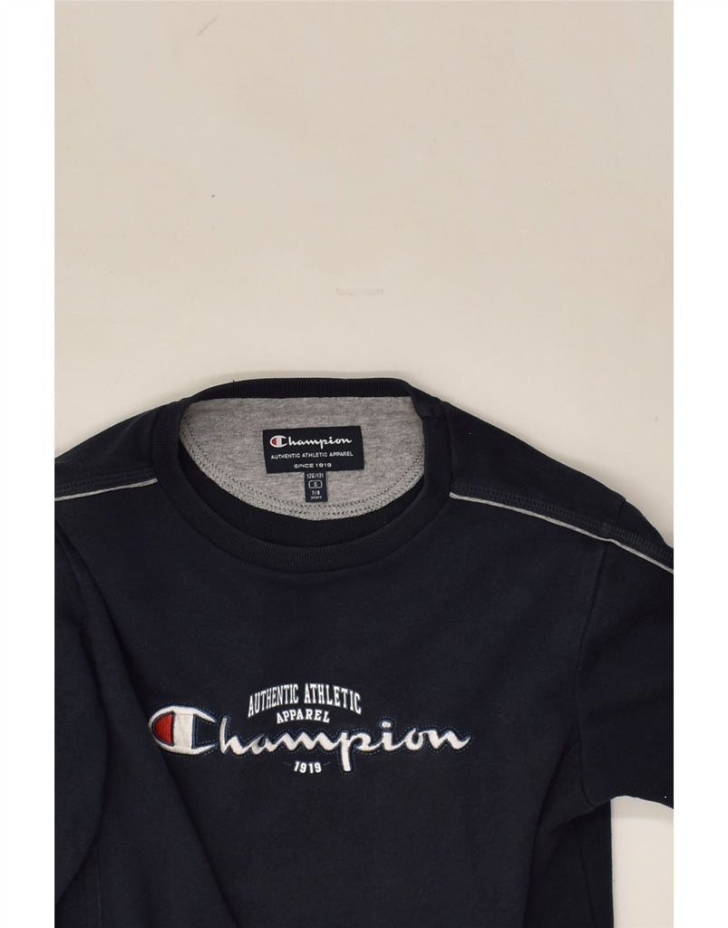 CHAMPION Boys Graphic Sweatshirt Jumper 7-8 Years Small  Navy Blue Cotton | Vintage Champion | Thrift | Second-Hand Champion | Used Clothing | Messina Hembry 