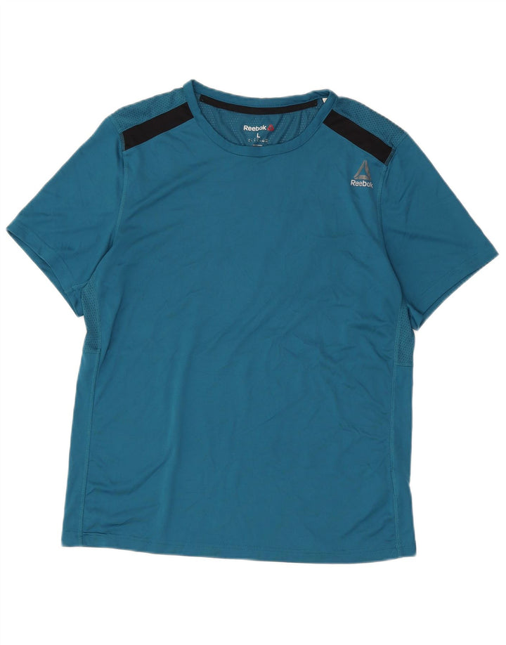 Reebok Mens T-Shirt Top Large Blue Colourblock Polyester