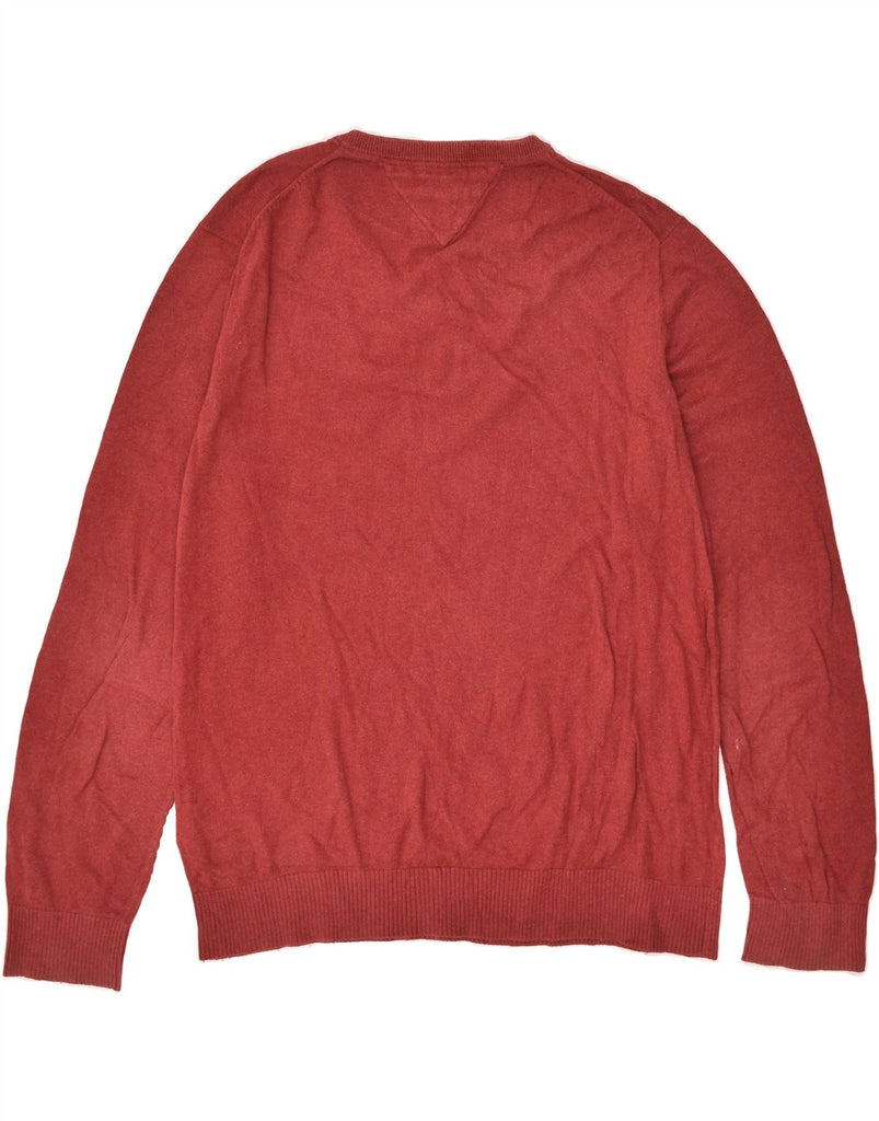 TOMMY HILFIGER Mens V-Neck Jumper Sweater Large Red Cotton | Vintage Tommy Hilfiger | Thrift | Second-Hand Tommy Hilfiger | Used Clothing | Messina Hembry 