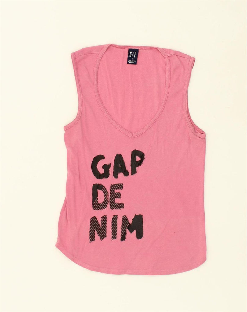 GAP Womens Graphic Vest Top UK 8 Small Pink Cotton | Vintage Gap | Thrift | Second-Hand Gap | Used Clothing | Messina Hembry 