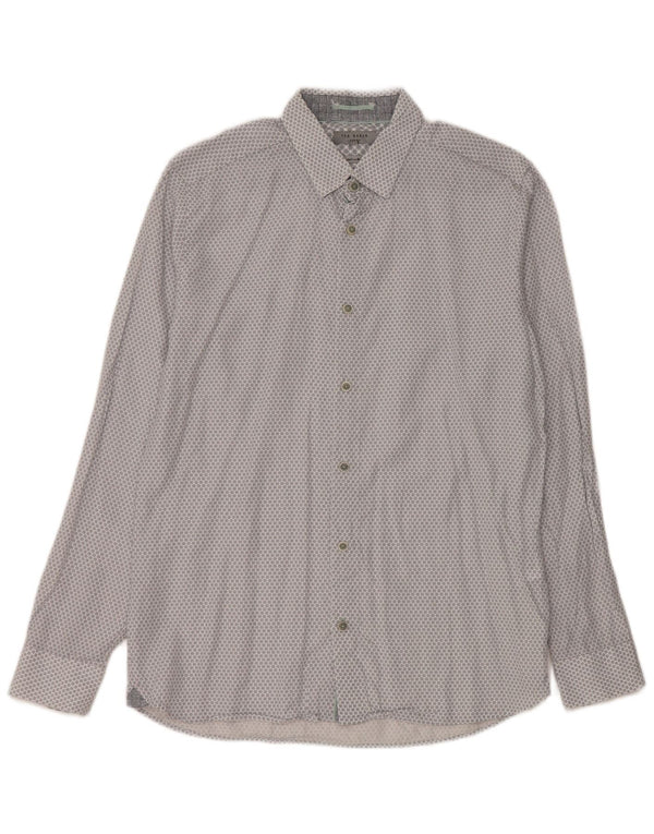 Ted Baker Mens Shirt Size 3 Medium Grey Spotted Lyocell