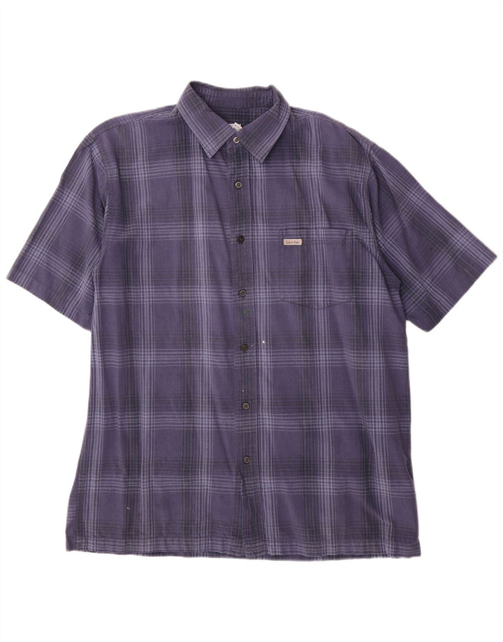 Calvin Klein Jeans Mens Short Sleeve Shirt Large Blue Check Cotton