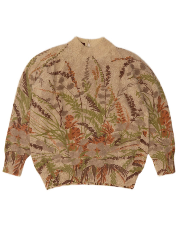 G. Pisano Womens Turtle Neck Jumper Sweater UK 8 Small Beige Floral Wool