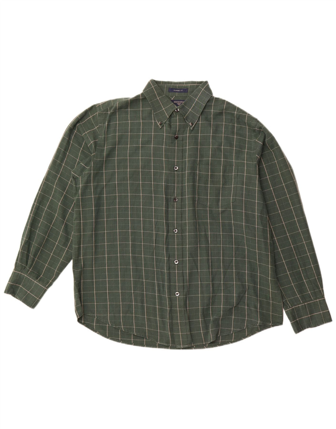 Dockers Mens Classic Fit Shirt Large Green Check Cotton