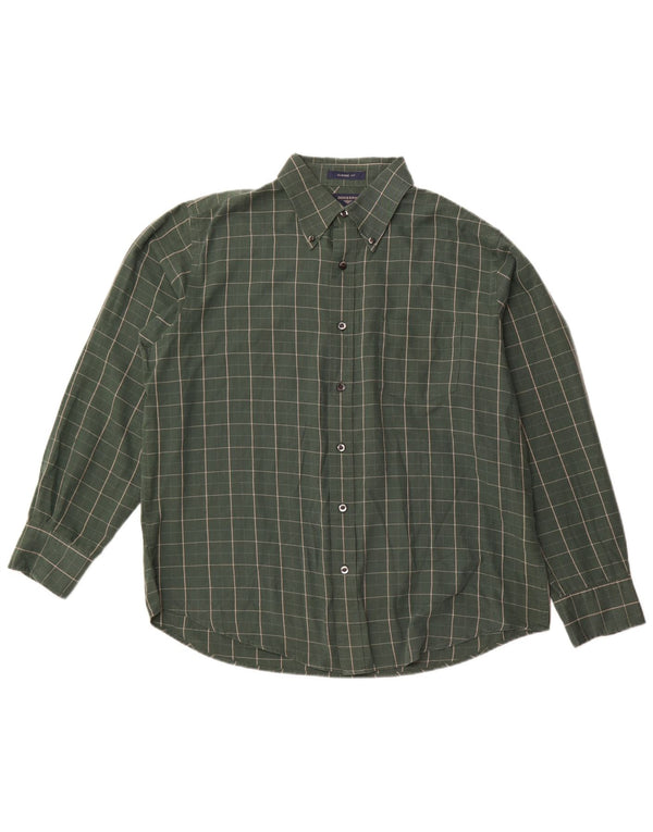 Dockers Mens Classic Fit Shirt Large Green Check Cotton