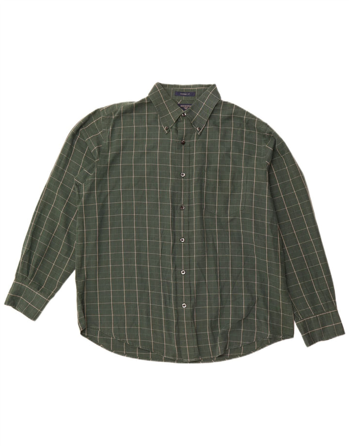 Dockers Mens Classic Fit Shirt Large Green Check Cotton