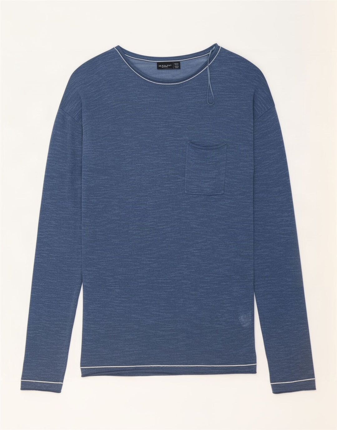 Zara Mens Top Long Sleeve Large Navy Blue Cotton