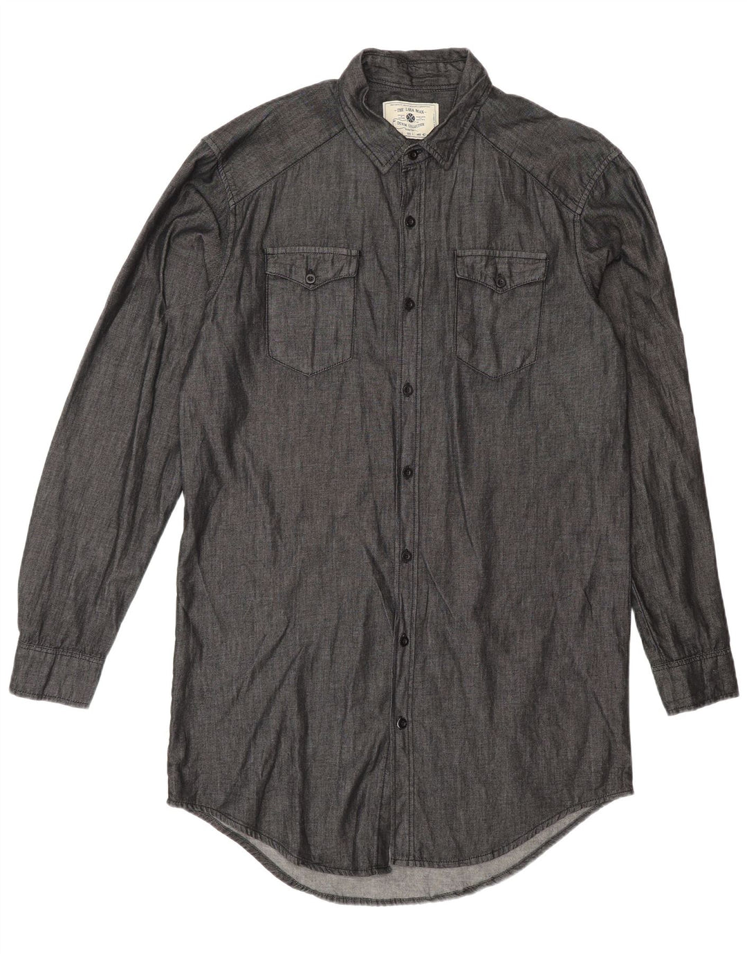 Zara Mens Long Shirt Large Grey Cotton