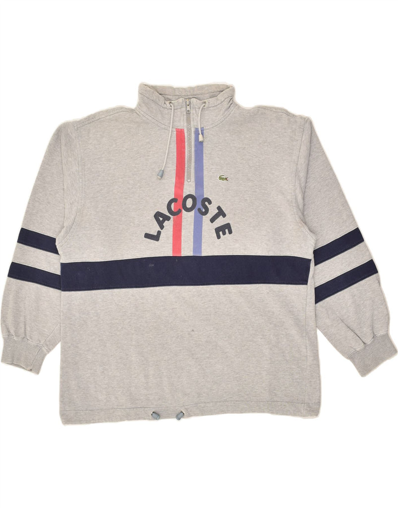 LACOSTE Mens Graphic Zip Neck Sweatshirt Jumper Size 44 Large Grey Cotton | Vintage Lacoste | Thrift | Second-Hand Lacoste | Used Clothing | Messina Hembry 