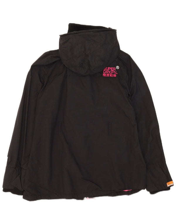 Superdry Womens Windmac Hooded Windbreaker Jacket UK 16 Large Black Nylon