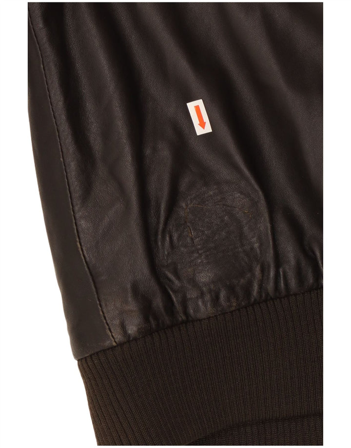 Geox Mens Bomber Leather Jacket UK 42 XL Black Leather