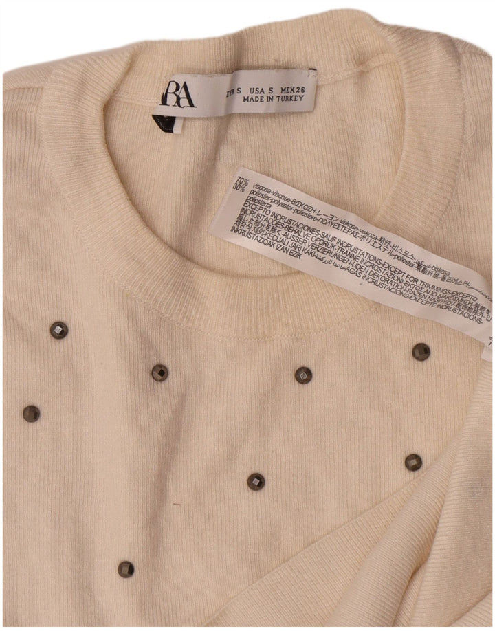 Zara Womens Top Long Sleeve UK 10 Small Off White Flecked Viscose