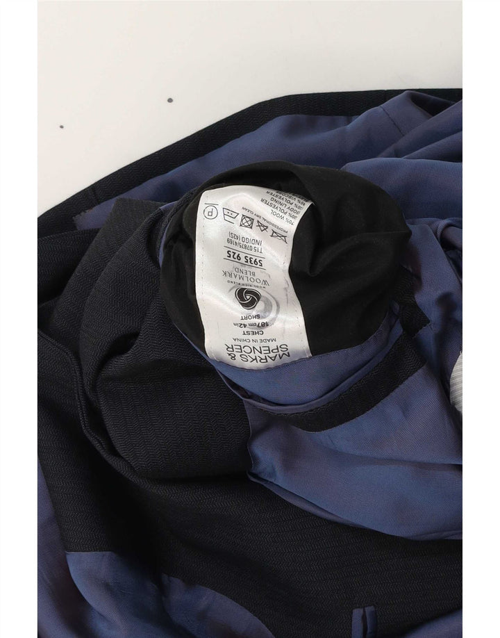 Marks & Spencer Mens 2 Button Blazer Jacket UK 42 Large Navy Blue Wool