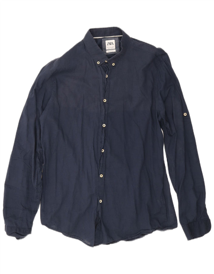 Zara Mens Relaxed Fit Shirt Large L70 Navy Blue