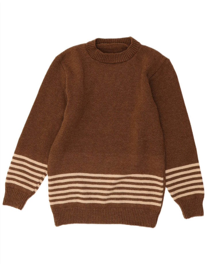 Vintage Mens Crew Neck Jumper Sweater Medium Brown Striped