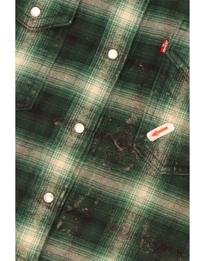 Levi's Womens Flannel Shirt UK 14 Medium Green Check Cotton
