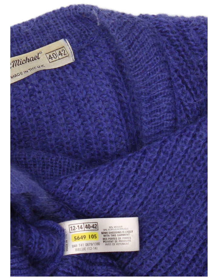 St Michael Womens Cardigan Sweater UK 12/14 Medium Blue Mohair