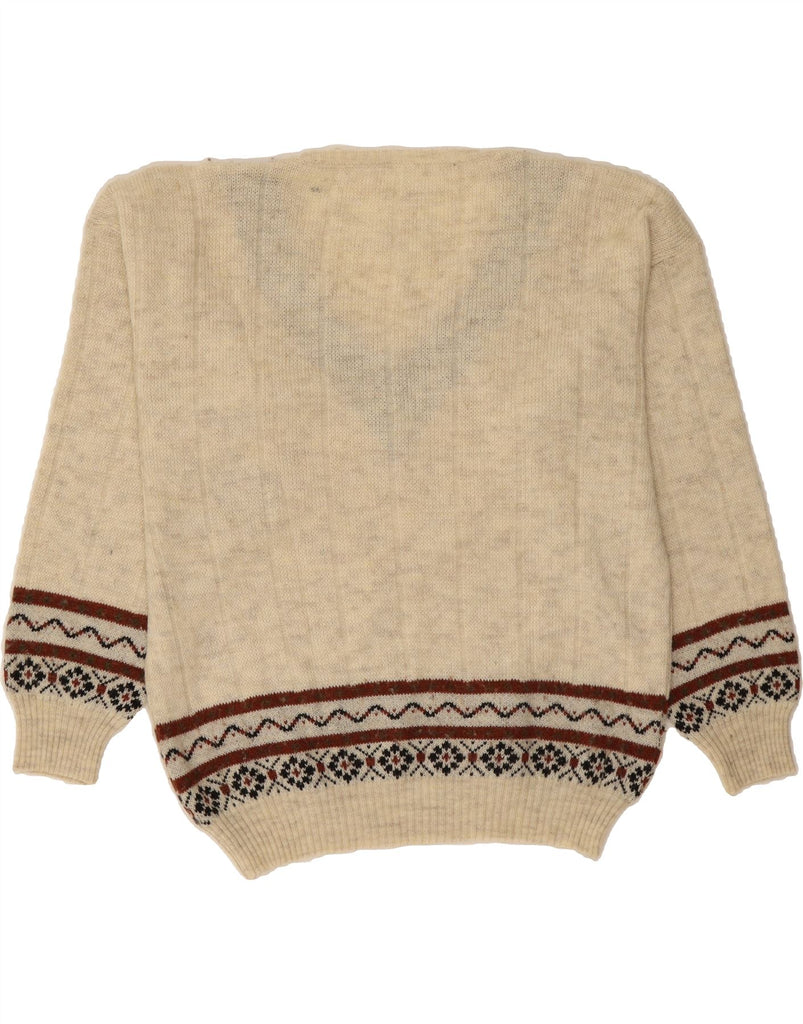 VINTAGE Womens V-Neck Jumper Sweater UK 18 XL Beige Fair Isle Vintage Vintage and Second-Hand Vintage from Messina Hembry 