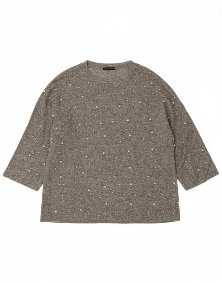 Zara Womens Oversized Crew Neck Jumper Sweater UK 14 Medium Grey