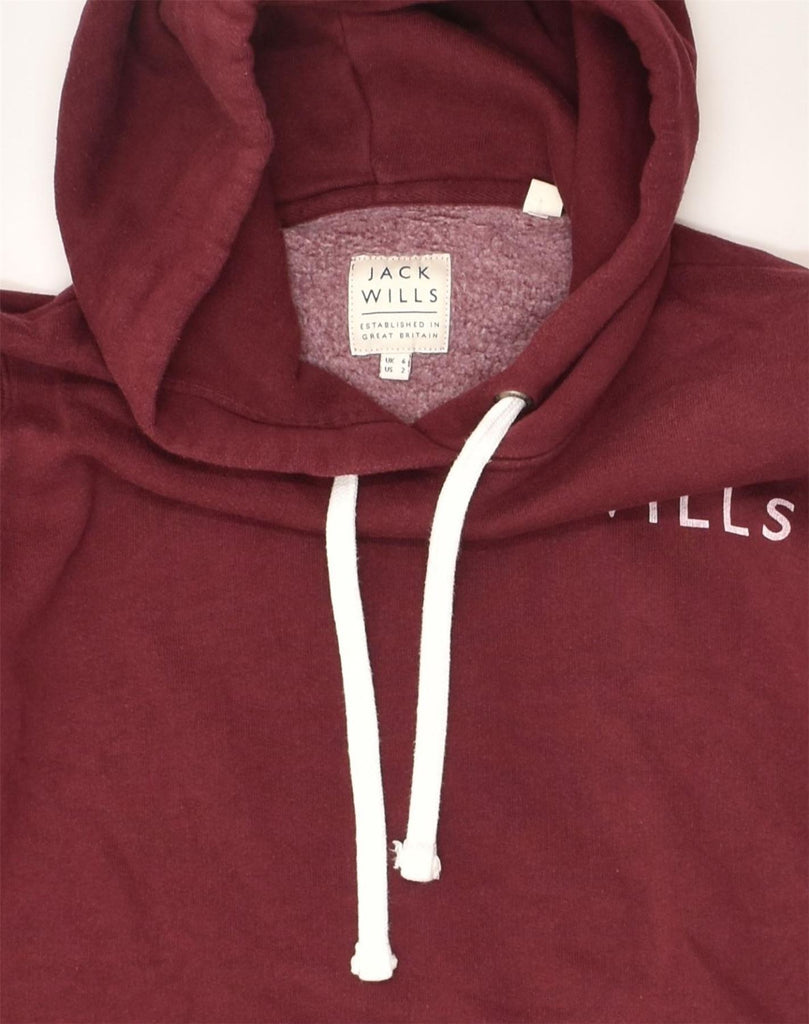 JACK WILLS Womens Graphic Hoodie Jumper UK 6 XS  Burgundy Cotton | Vintage Jack Wills | Thrift | Second-Hand Jack Wills | Used Clothing | Messina Hembry 