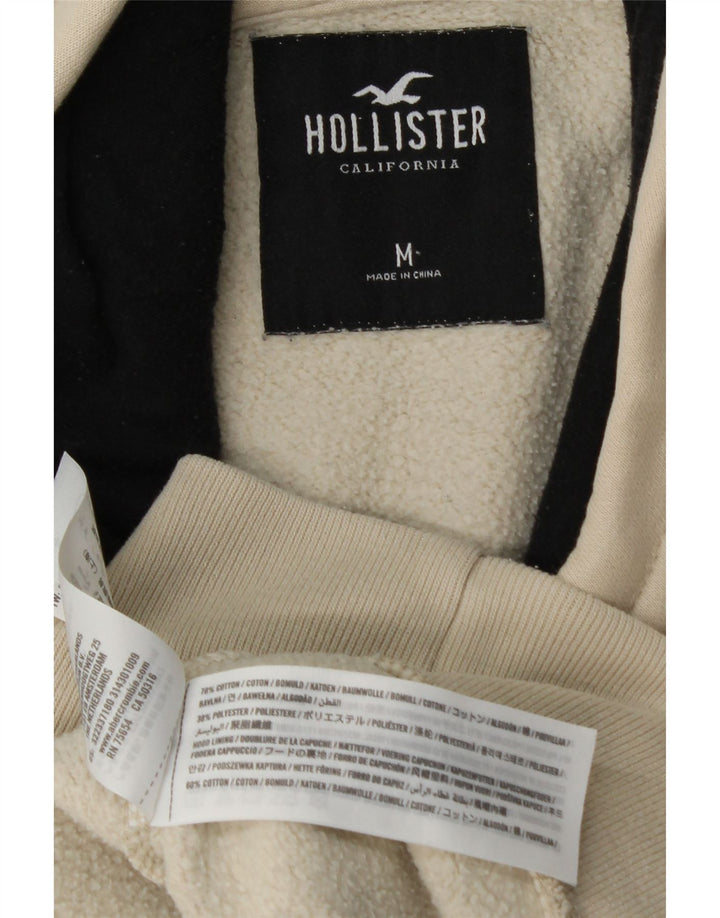 HOLLISTER Mens Graphic Hoodie Jumper Medium Beige Colourblock Cotton