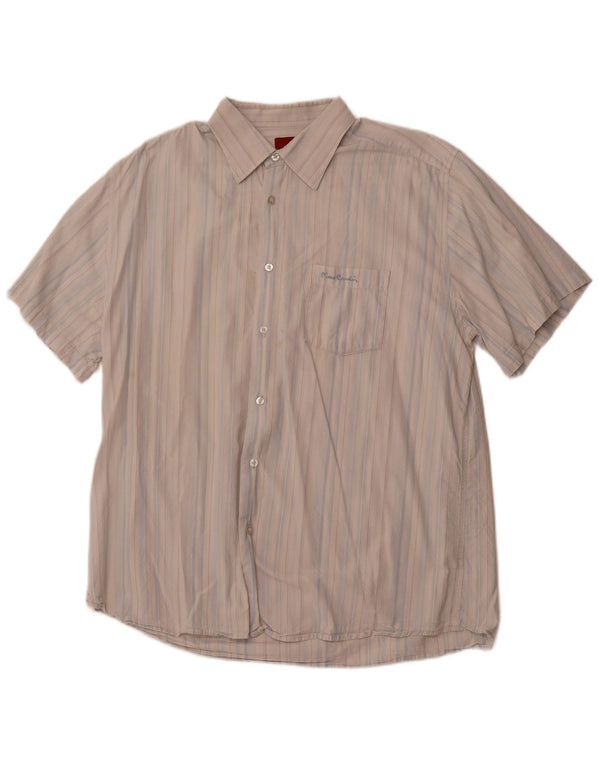 PIERRE CARDIN Mens Short Sleeve Shirt 2XL Blue Striped Cotton