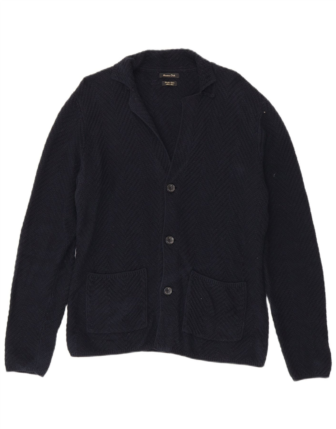 Massimo Dutti Mens Cardigan Sweater Medium Navy Blue Cotton