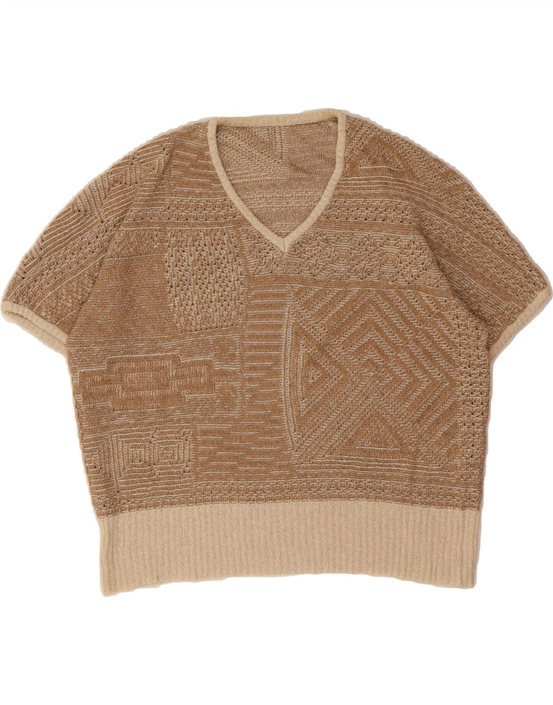 VINTAGE Womens V-Neck Jumper Sweater IT 46 Large Beige Flecked Vintage Vintage and Second-Hand Vintage from Messina Hembry 