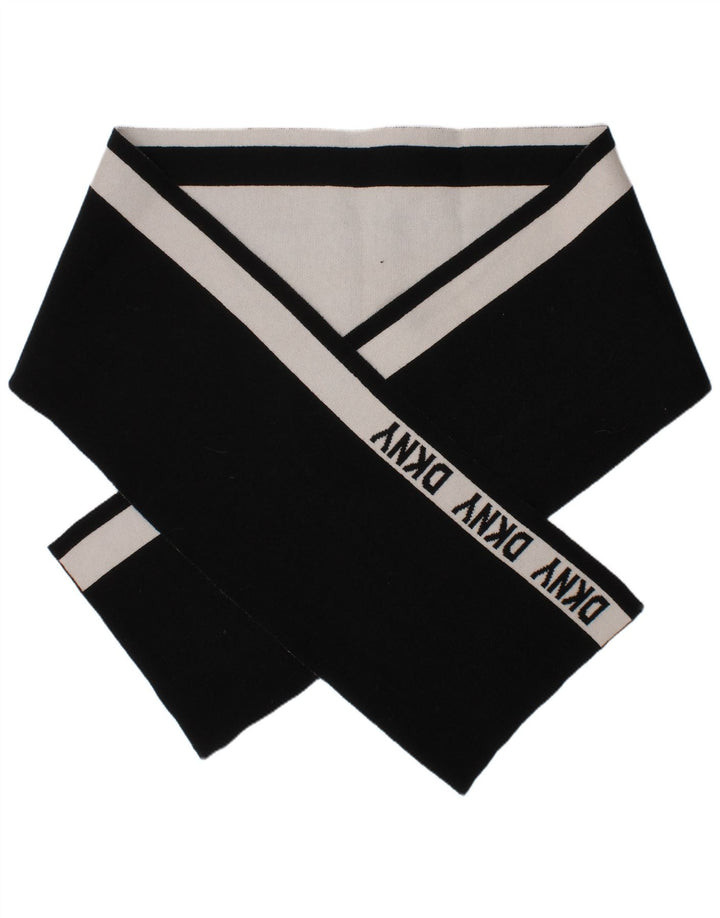 Dkny Mens Rectangle Scarf One Size Black Striped Acrylic Logo