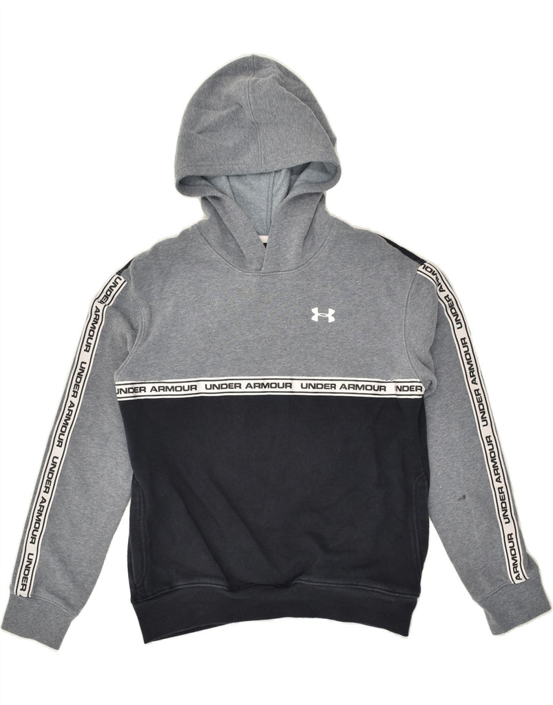 UNDER ARMOUR Boys Graphic Hoodie Jumper 13-14 Years XL Grey Colourblock | Vintage Under Armour | Thrift | Second-Hand Under Armour | Used Clothing | Messina Hembry 