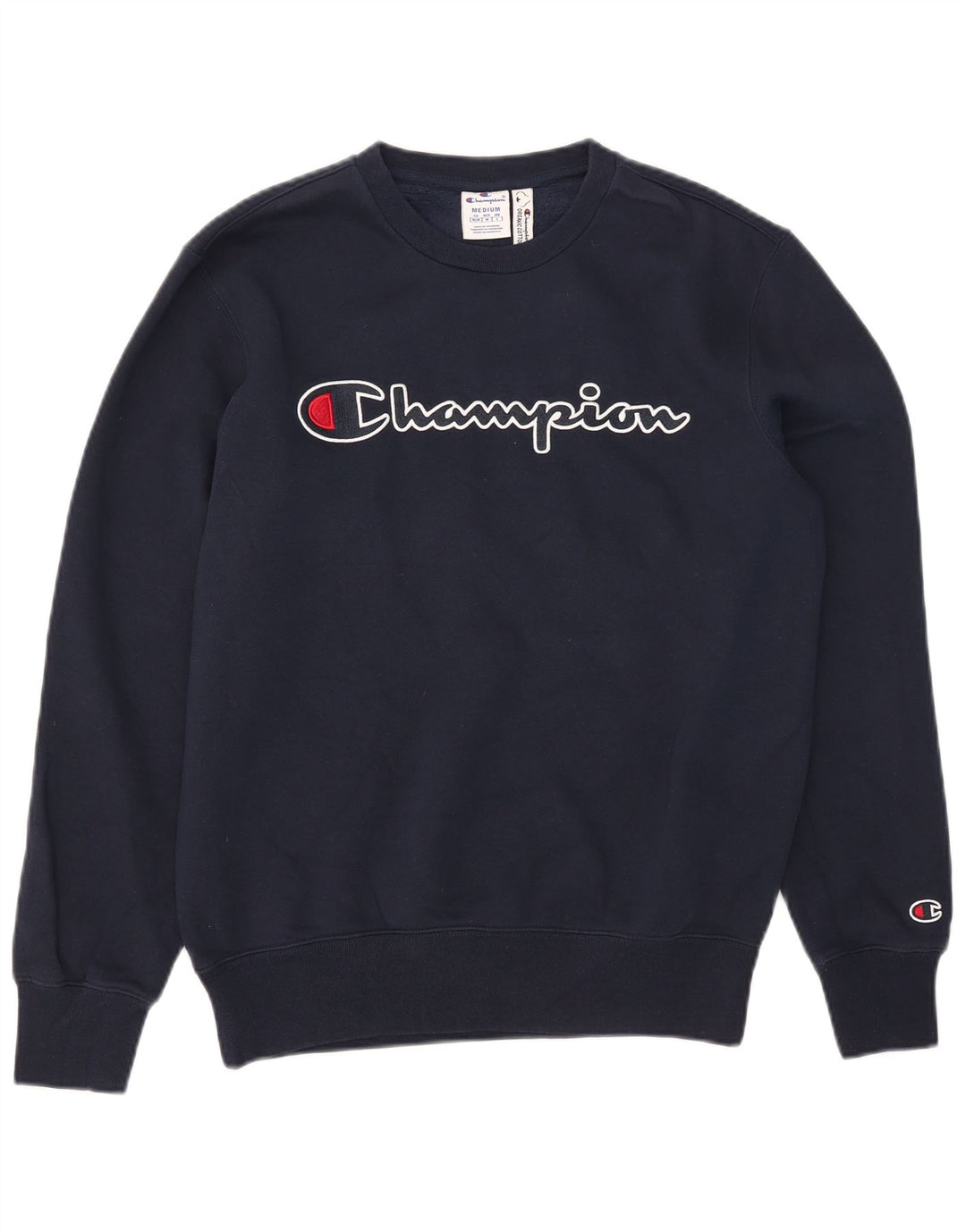 Champion Womens Graphic Sweatshirt Jumper UK 14 Medium Navy Blue Cotton