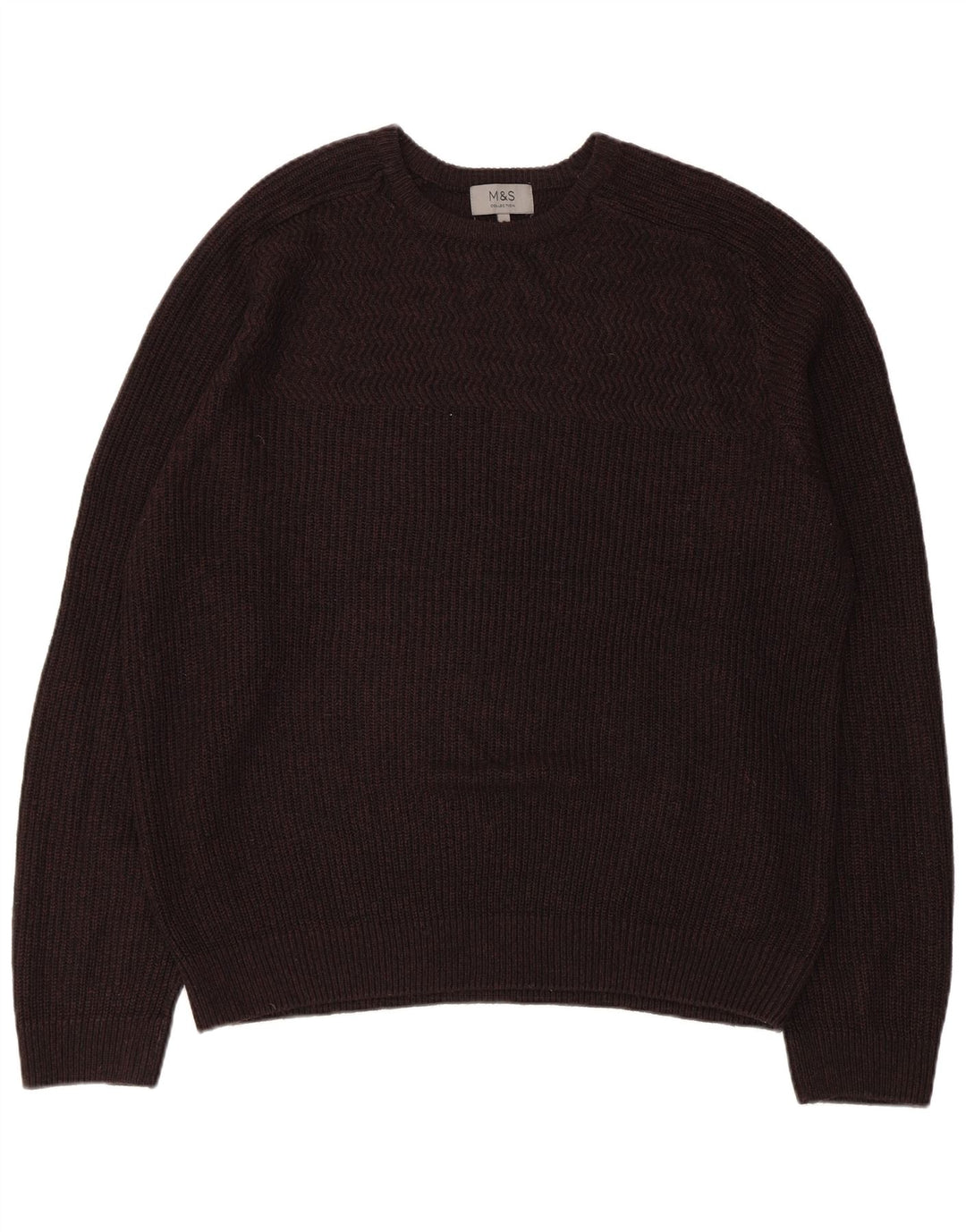 Marks & Spencer Mens Crew Neck Jumper Sweater XL Brown Acrylic