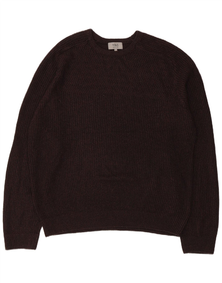 Marks & Spencer Mens Crew Neck Jumper Sweater XL Brown Acrylic