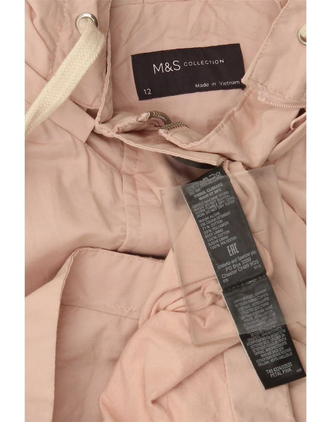 Marks & Spencer Womens Hooded Military Parka Jacket UK 12 Medium Pink