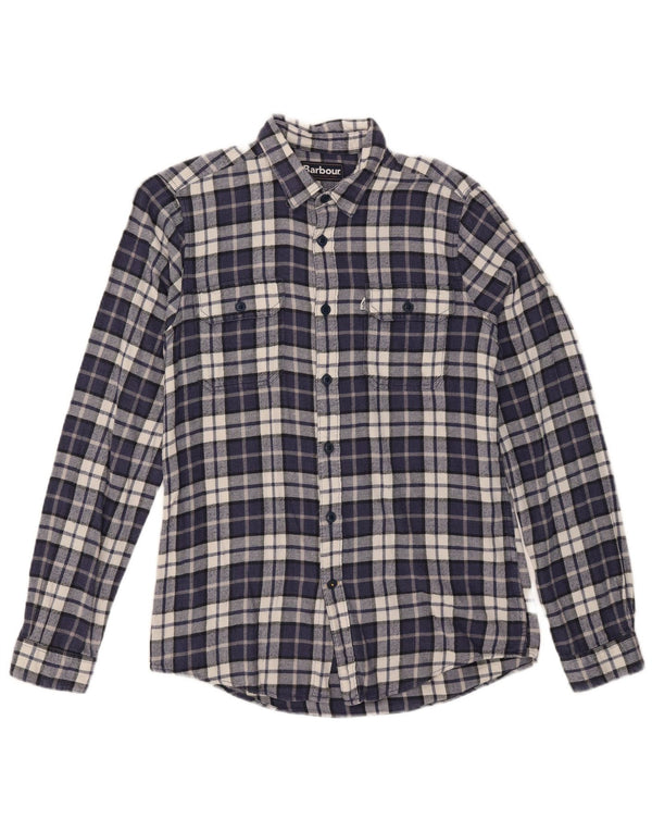 Barbour Mens Tailored Fit Flannel Shirt Small Navy Blue Check Cotton
