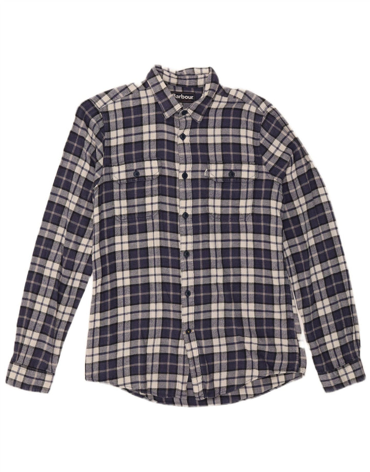 Barbour Mens Tailored Fit Flannel Shirt Small Navy Blue Check Cotton