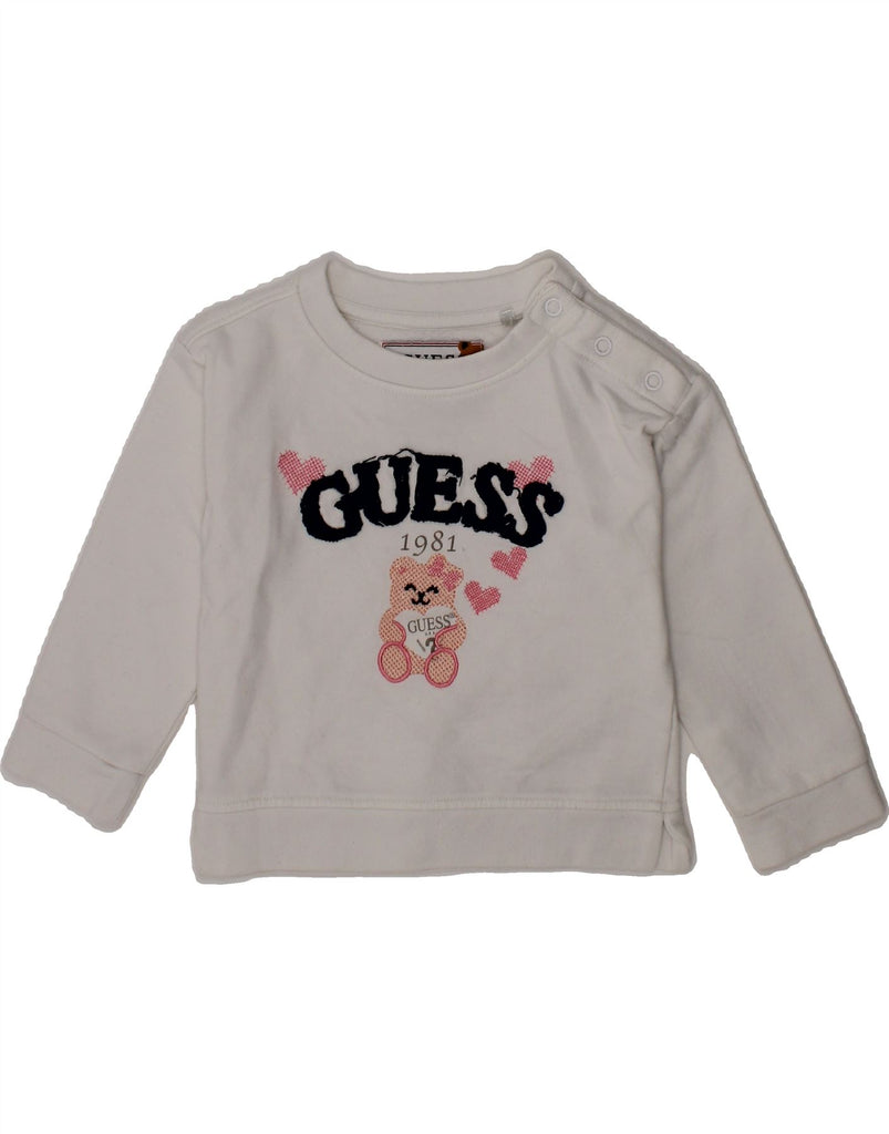 GUESS Baby Girls Graphic Sweatshirt Jumper 9-12 Months White Vintage Guess and Second-Hand Guess from Messina Hembry 