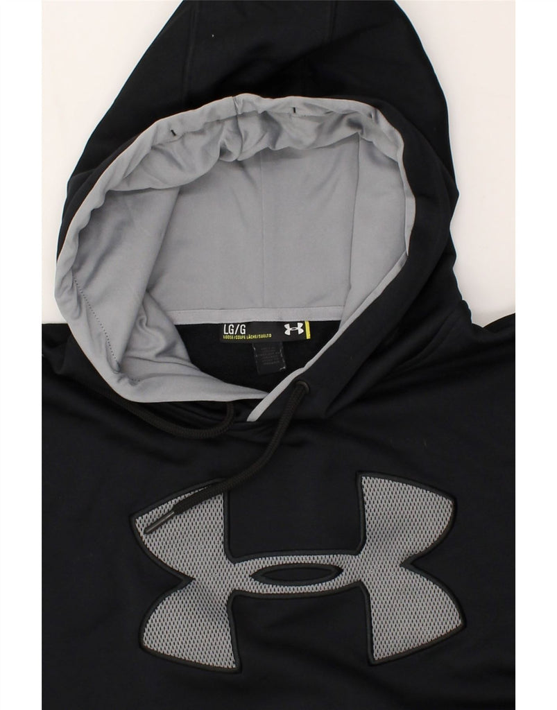 UNDER ARMOUR Mens Graphic Hoodie Jumper Large Black Polyester | Vintage Under Armour | Thrift | Second-Hand Under Armour | Used Clothing | Messina Hembry 