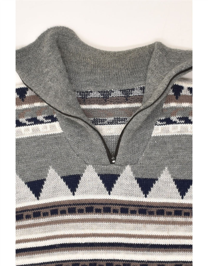 VINTAGE Womens Zip Neck Jumper Sweater UK 22 3XL Grey Fair Isle Acrylic | Vintage Vintage | Thrift | Second-Hand Vintage | Used Clothing | Messina Hembry 