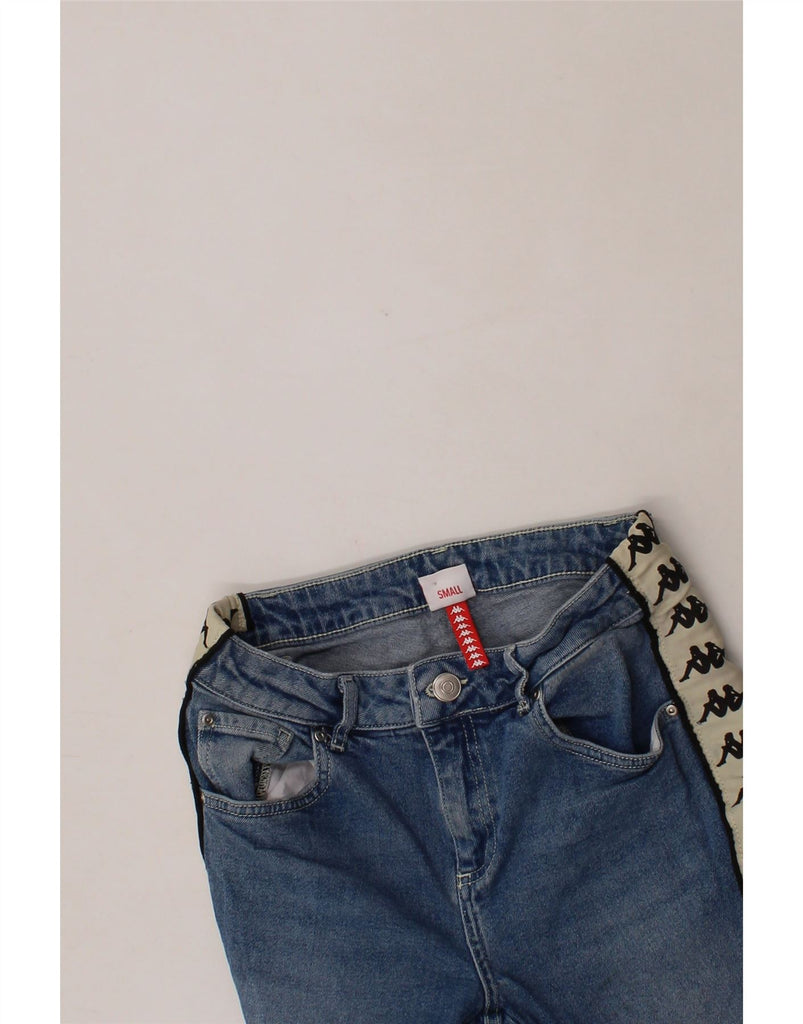 KAPPA Womens Crop Graphic Skinny Jeans Small W24 L26 Blue Colourblock Vintage Kappa and Second-Hand Kappa from Messina Hembry 