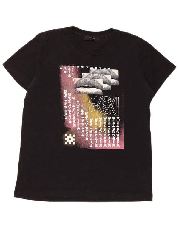 Diesel Womens Graphic T-Shirt Top UK 10 Small Black Cotton