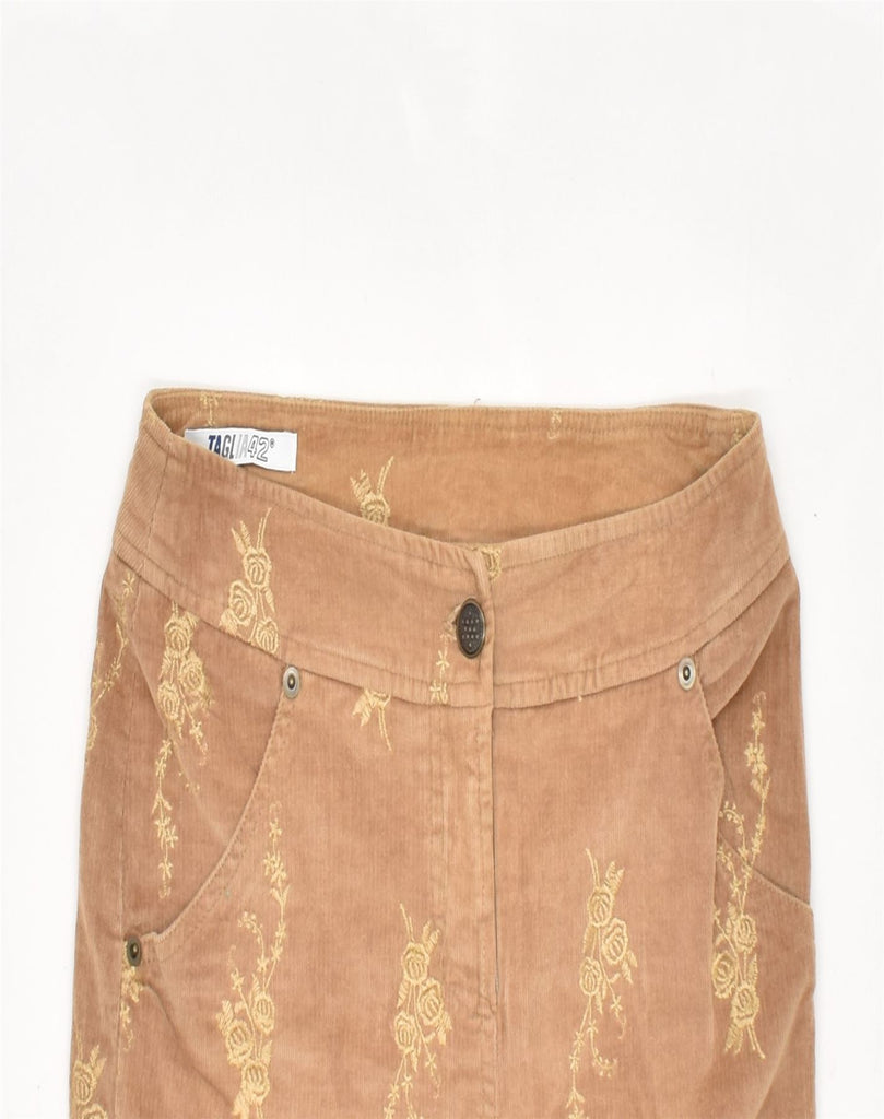 VINTAGE Womens Corduroy Mini Skirt IT 42  Medium W28 Brown Floral Cotton | Vintage | Thrift | Second-Hand | Used Clothing | Messina Hembry 