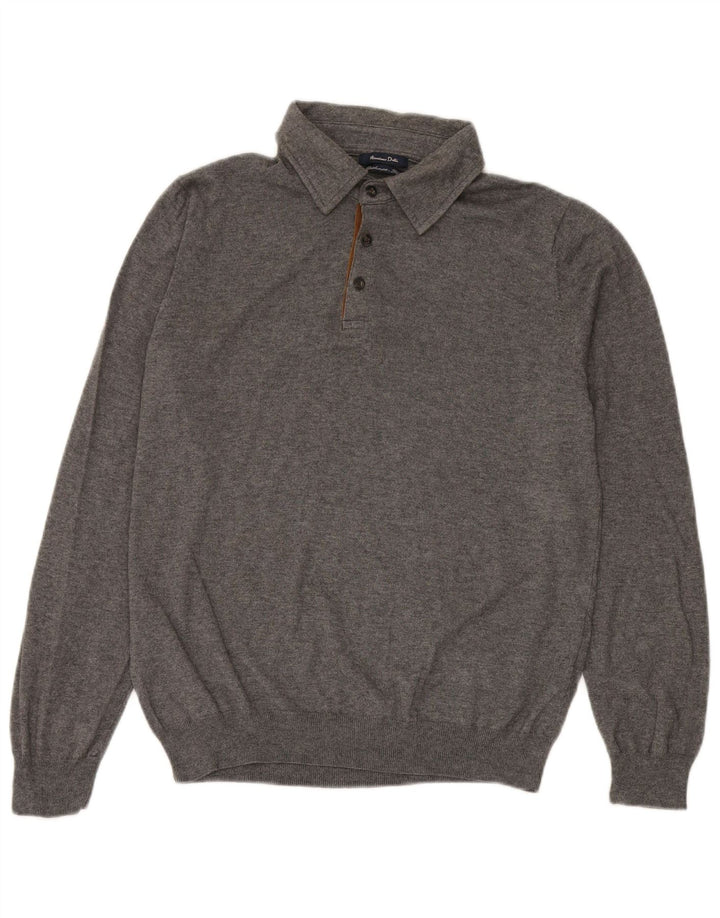 MASSIMO DUTTI Mens Polo Neck Jumper Sweater Large Grey Cotton