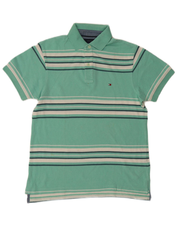 Tommy Hilfiger Mens Polo Shirt XS Turquoise Striped Cotton