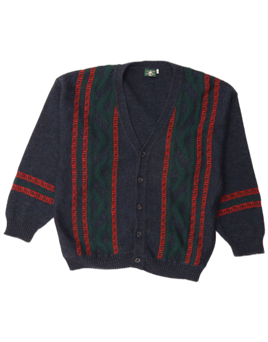 CASUALLAND Mens Cardigan Sweater IT 50 Medium Navy Blue Striped Acrylic