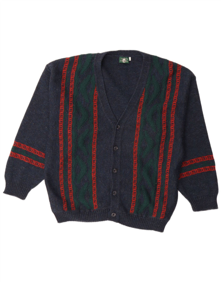 CASUALLAND Mens Cardigan Sweater IT 50 Medium Navy Blue Striped Acrylic