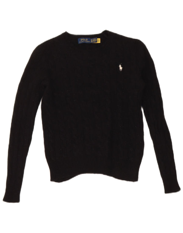 Polo Ralph Lauren Womens Crop Crew Neck Jumper Sweater UK 4 XS Black Wool