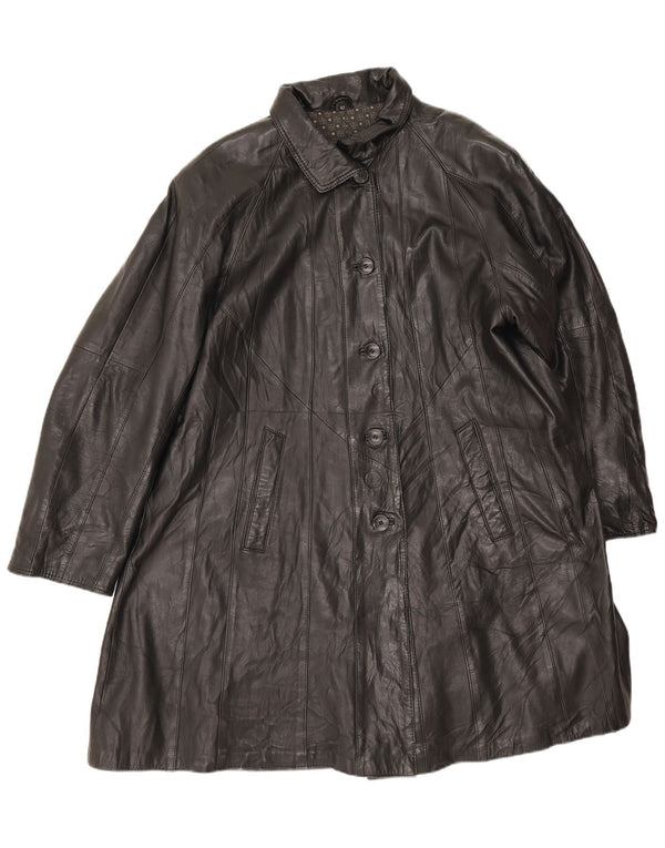 Vintage Womens Oversized Leather Coat EU 42 Large Black Leather