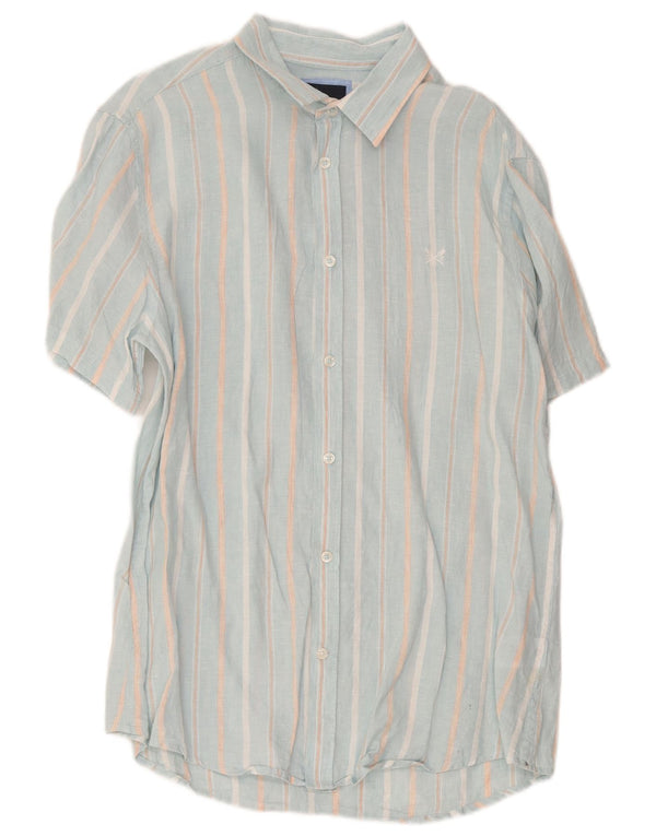 Crew Clothing Mens Short Sleeve Shirt Large Blue Striped Linen