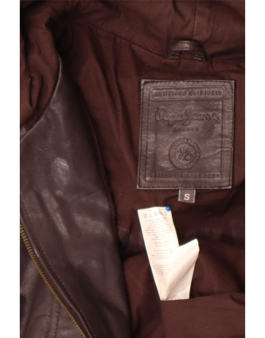 PEPE Jeans Mens Hooded Leather Jacket UK 36 Small Brown